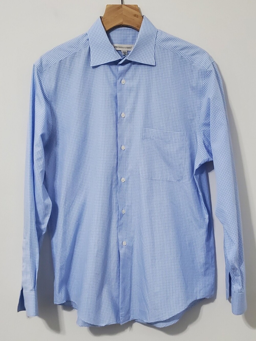 Pronto Uomo Light Blue Micro Check Non Iron Modern Fit Dress Shirt Large